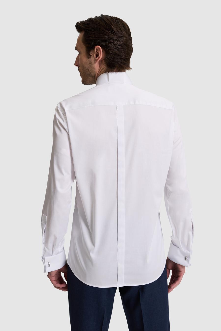 Beyaz Slim Fit Pamuk Karışımlı Ata Yaka Smokin Gömlek - 50324587006