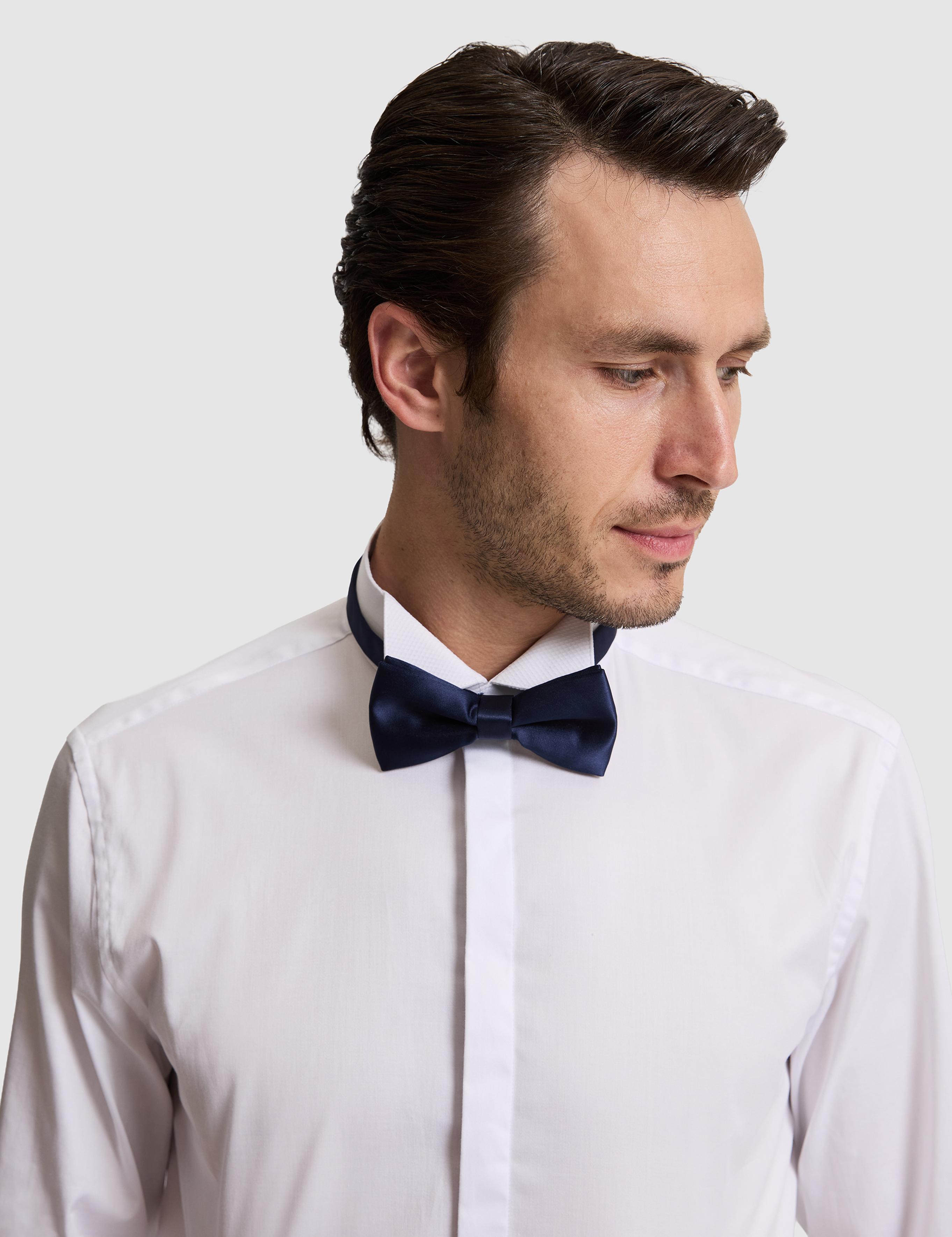 Beyaz Slim Fit Pamuk Karışımlı Ata Yaka Smokin Gömlek - 50324587006