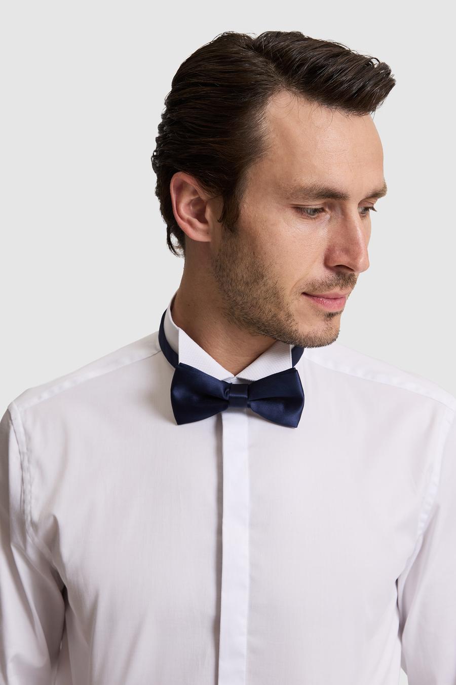Beyaz Slim Fit Pamuk Karışımlı Ata Yaka Smokin Gömlek - 50324587006