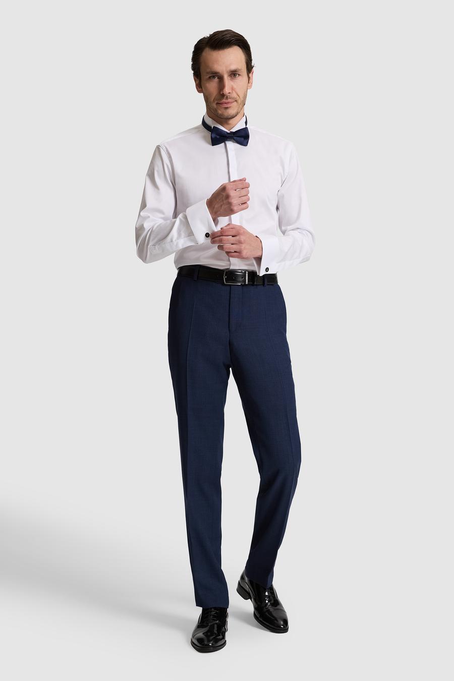 Beyaz Slim Fit Pamuk Karışımlı Ata Yaka Smokin Gömlek - 50324587006
