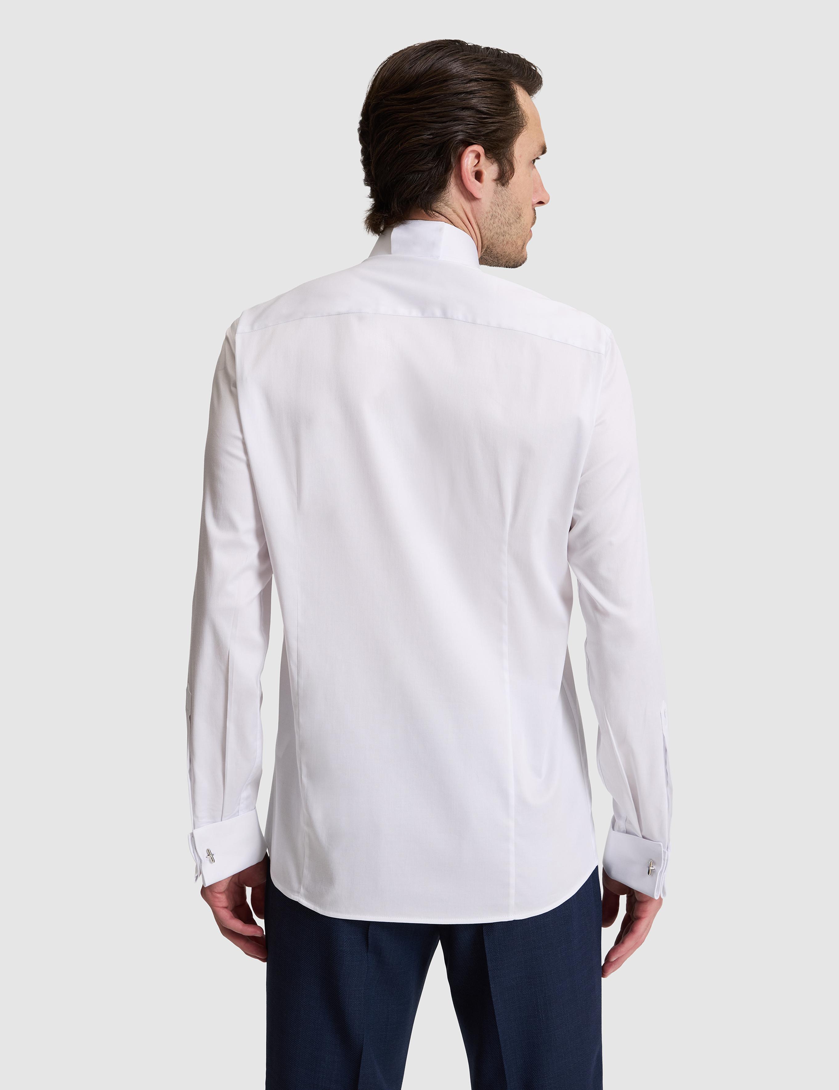 Beyaz Slim Fit Önü Pliseli Duble Manşet Pamuk Karışımlı Smokin Gömlek - 50324563011