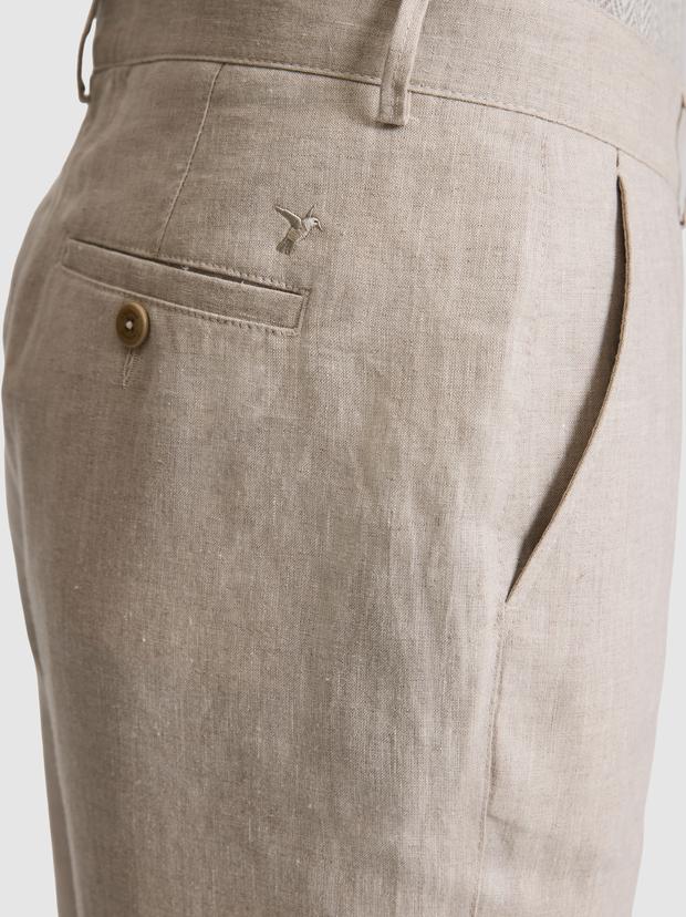 Bej Loose Fit %100 Keten Kanvas Pantolon