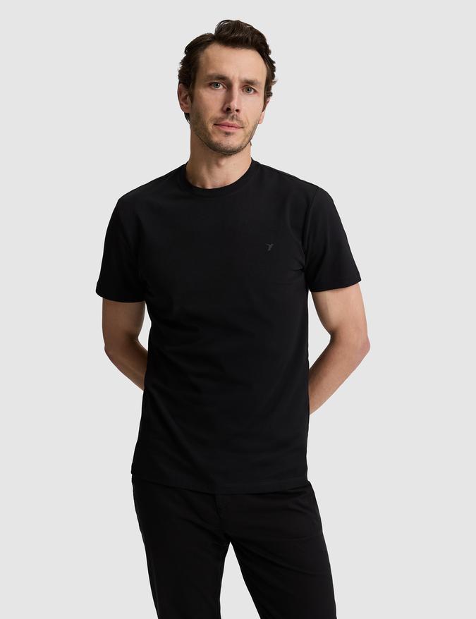 Siyah Slim Fit Pamuk Karışımlı Bisiklet Yaka Basic T-shirt