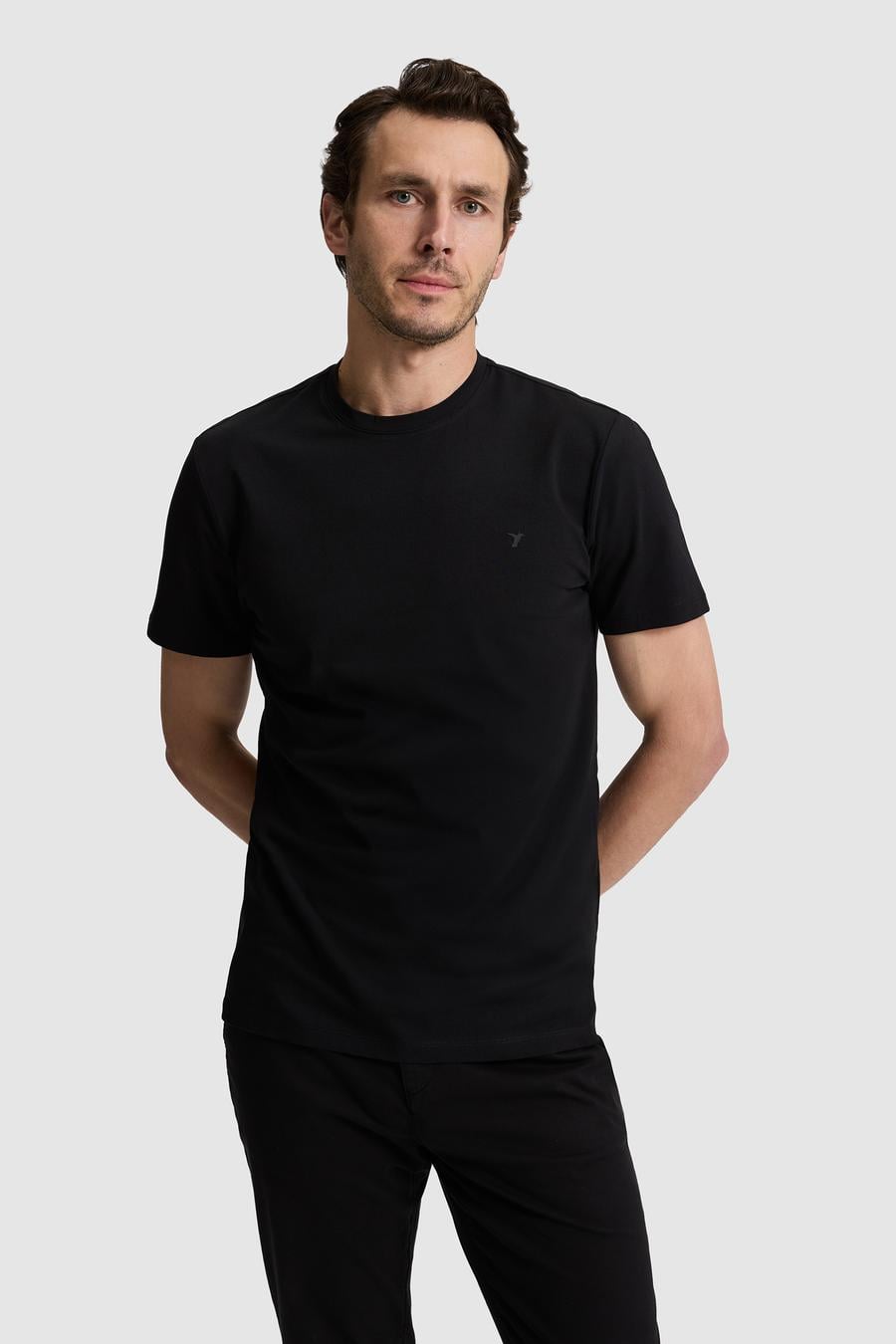Siyah Slim Fit Pamuk Karışımlı Bisiklet Yaka Basic T-shirt - 50324355006