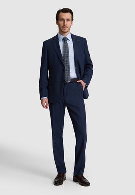 lacivert Slim Fit %100 Yün Mikro Desen Mono Yaka Takım Elbise