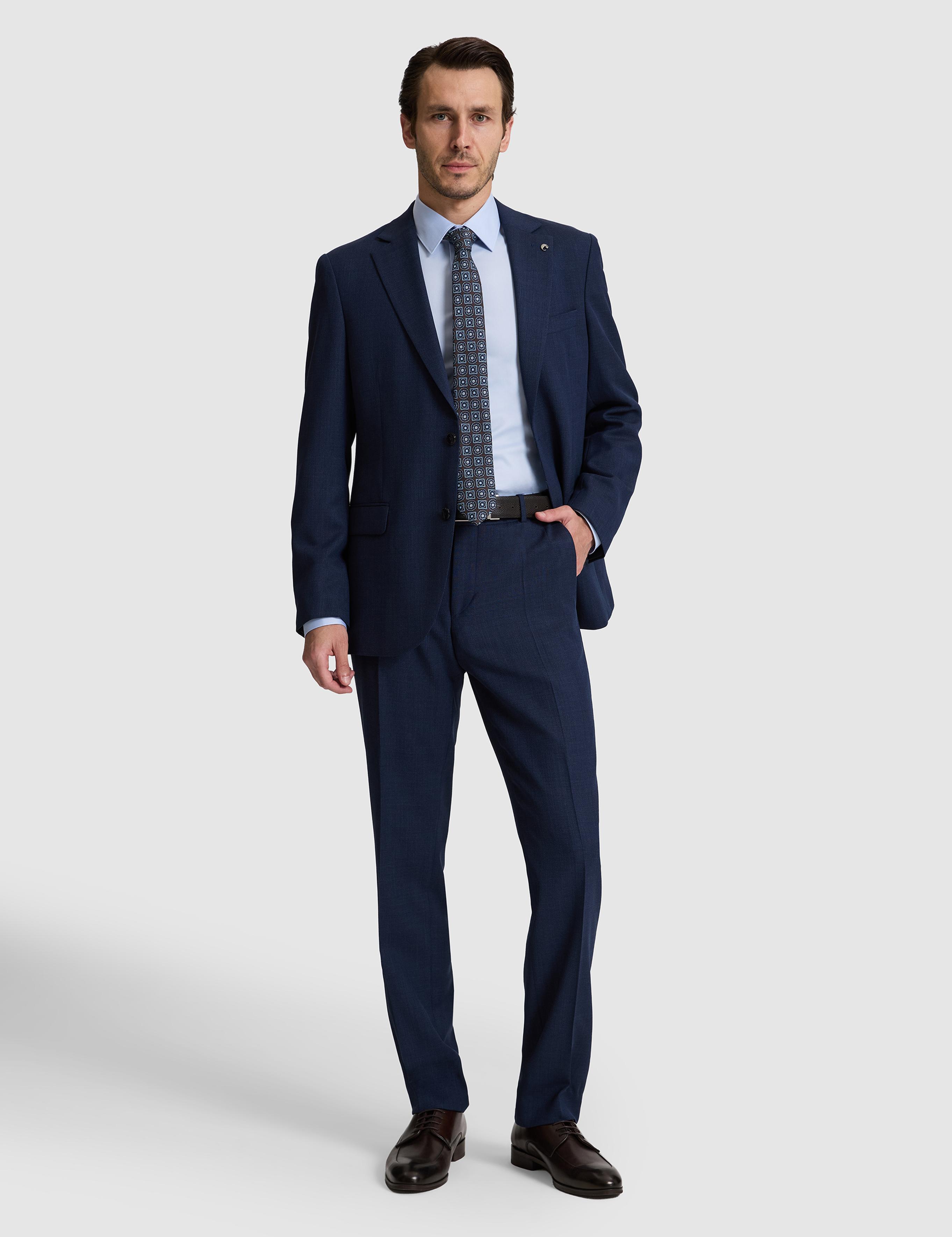 lacivert Slim Fit %100 Yün Mikro Desen Mono Yaka Takım Elbise - 50319151008