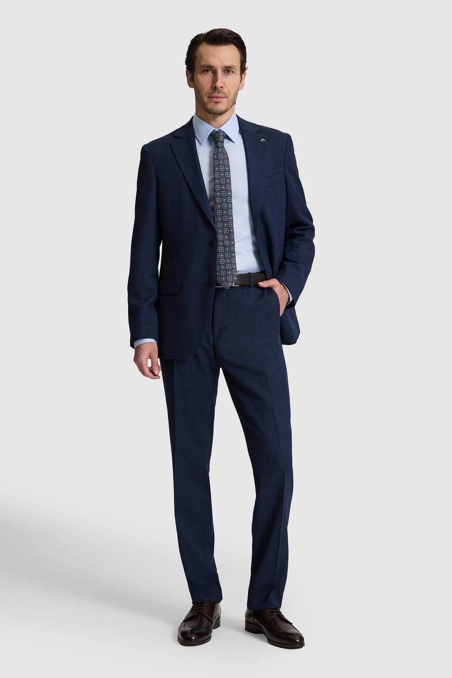 lacivert Slim Fit %100 Yün Mikro Desen Mono Yaka Takım Elbise - 50319151008