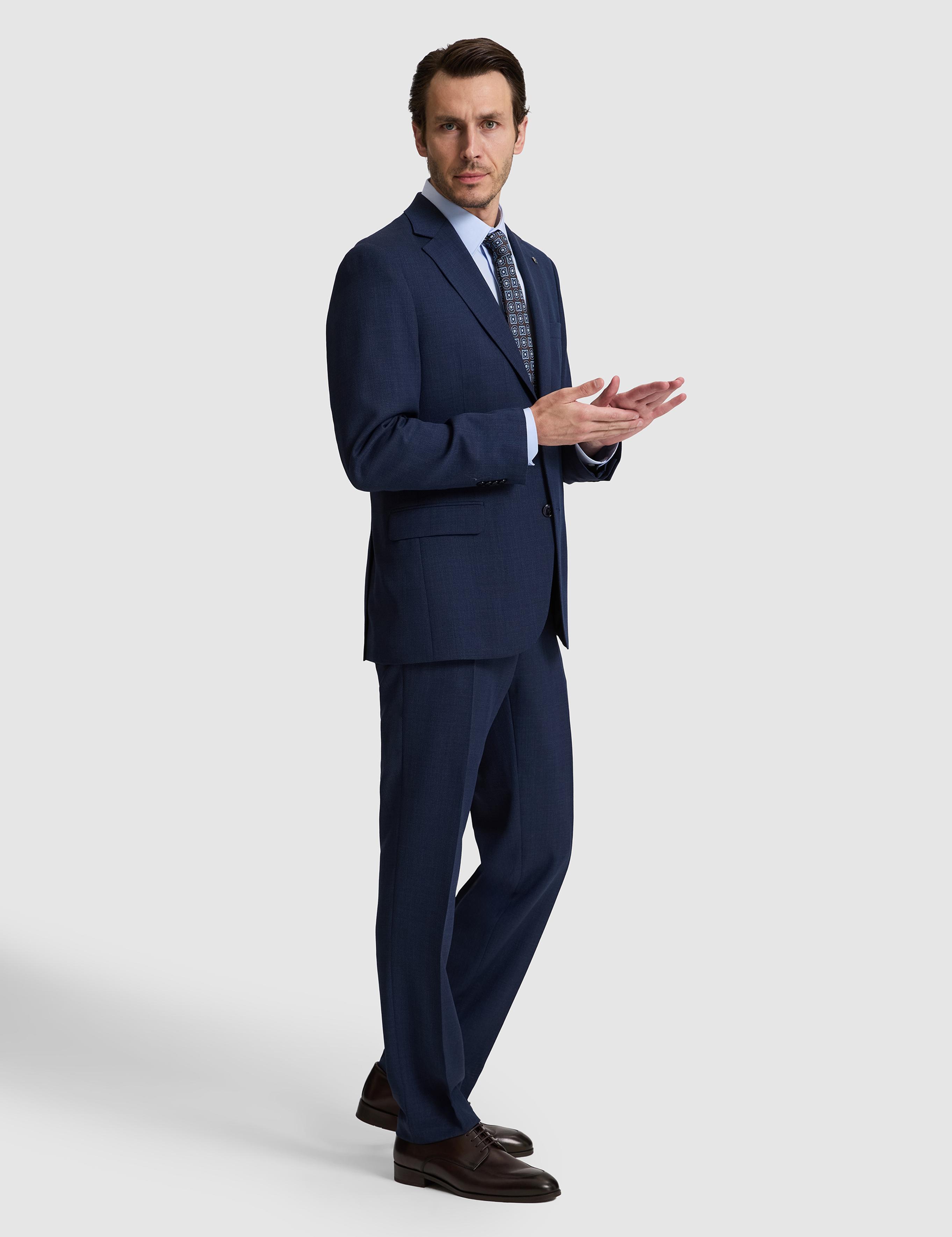 lacivert Slim Fit %100 Yün Mikro Desen Mono Yaka Takım Elbise - 50319151008