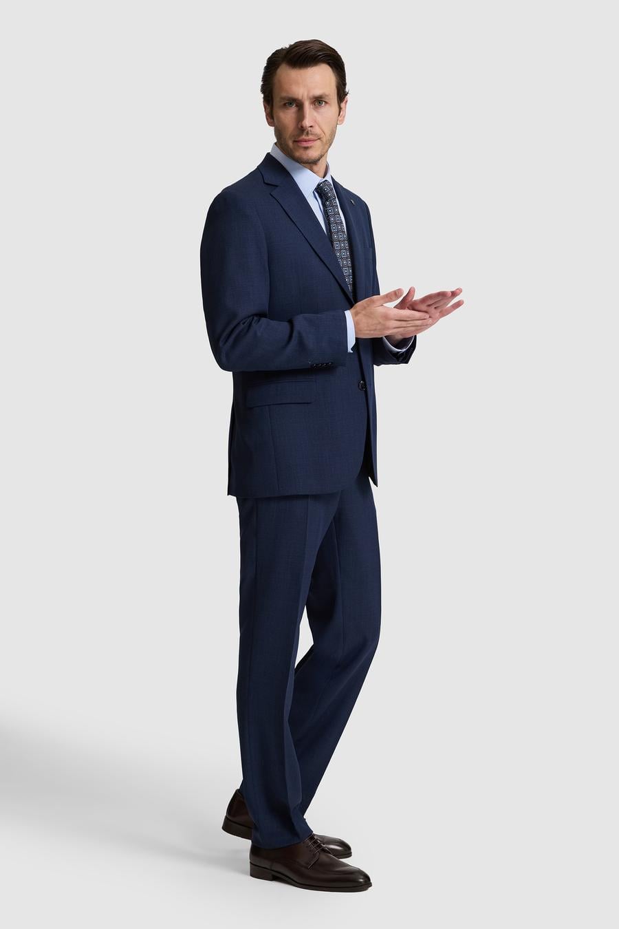 lacivert Slim Fit %100 Yün Mikro Desen Mono Yaka Takım Elbise - 50319151008