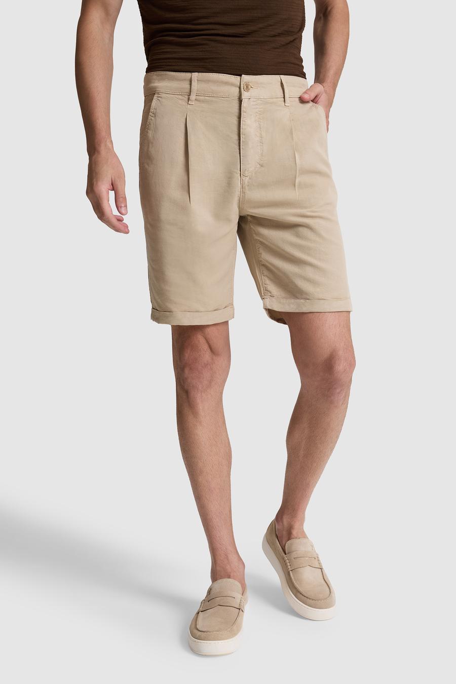 Bej Regular Fit Pileli Bermuda Şort - 50321111033