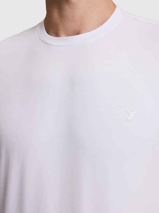 Beyaz Slim Fit Pamuk Karışımlı Bisiklet Yaka Basic T-shirt
