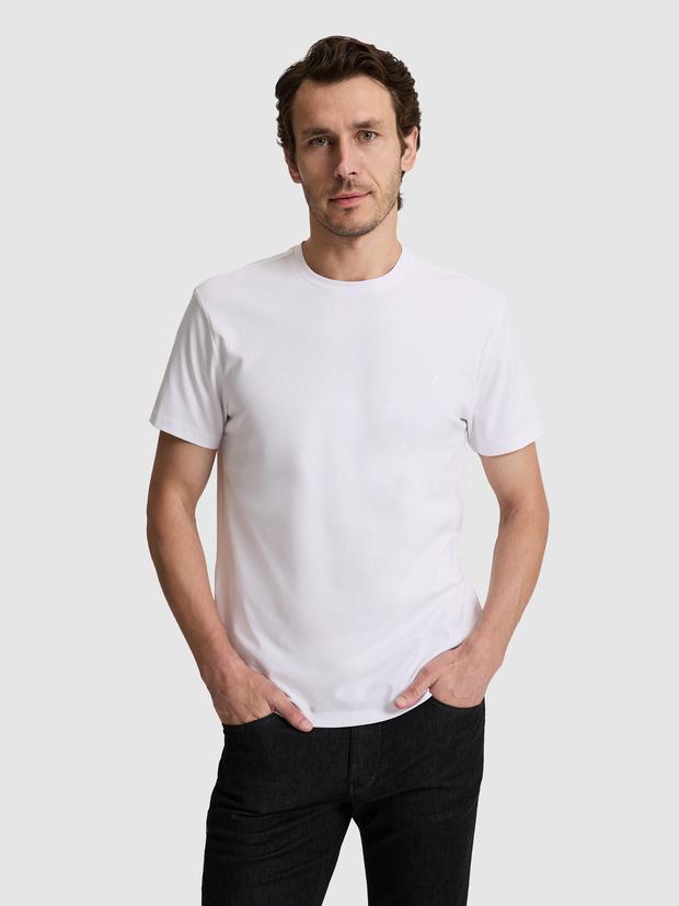 Beyaz Slim Fit Pamuk Karışımlı Bisiklet Yaka Basic T-shirt