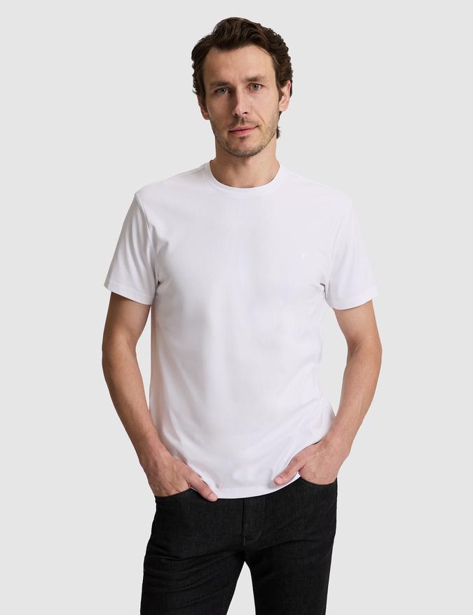 Beyaz Slim Fit Pamuk Karışımlı Bisiklet Yaka Basic T-shirt