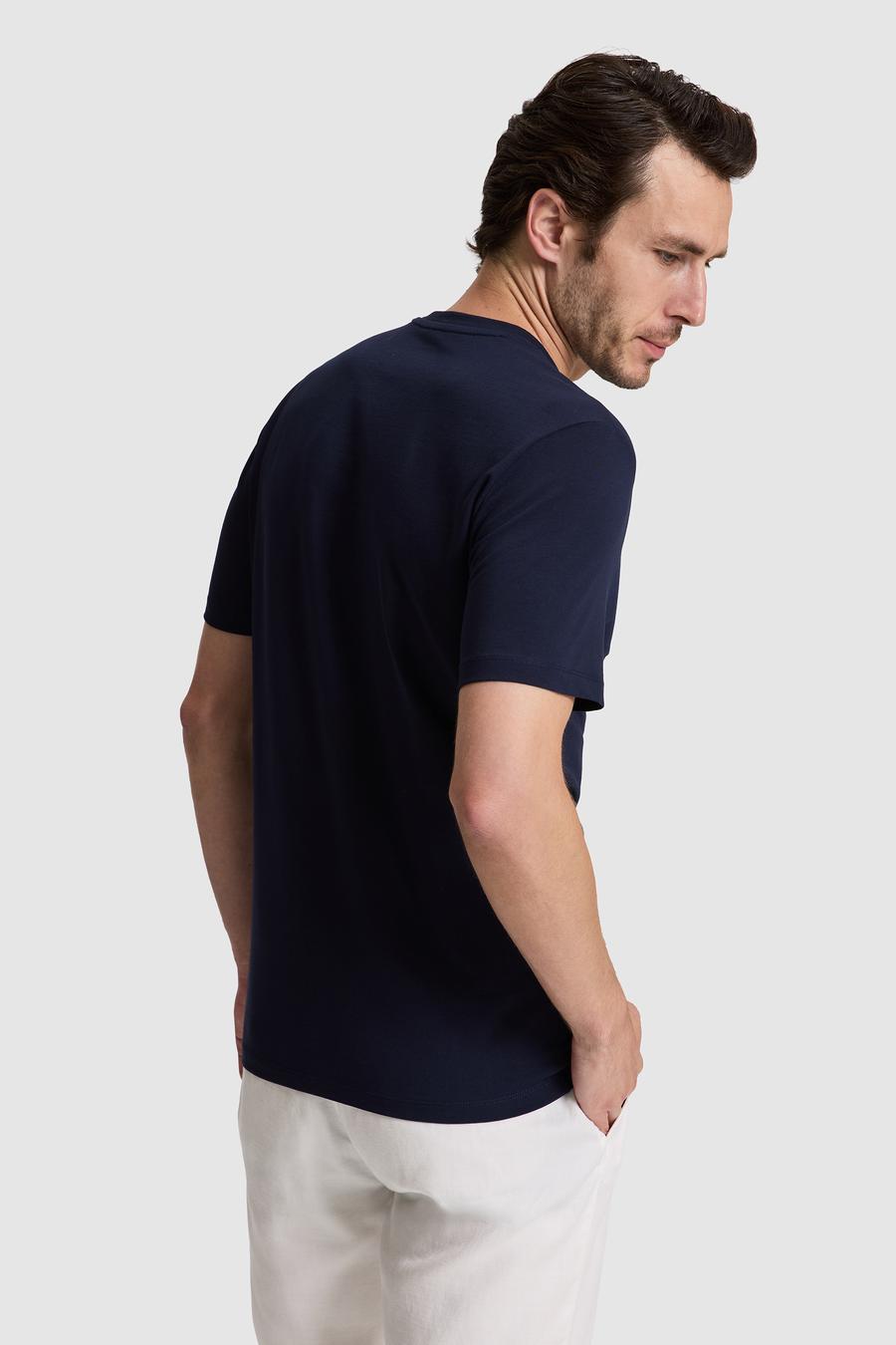 Lacivert Slim Fit Pamuk Karışımlı Bisiklet Yaka Basic T-shirt - 50324355017