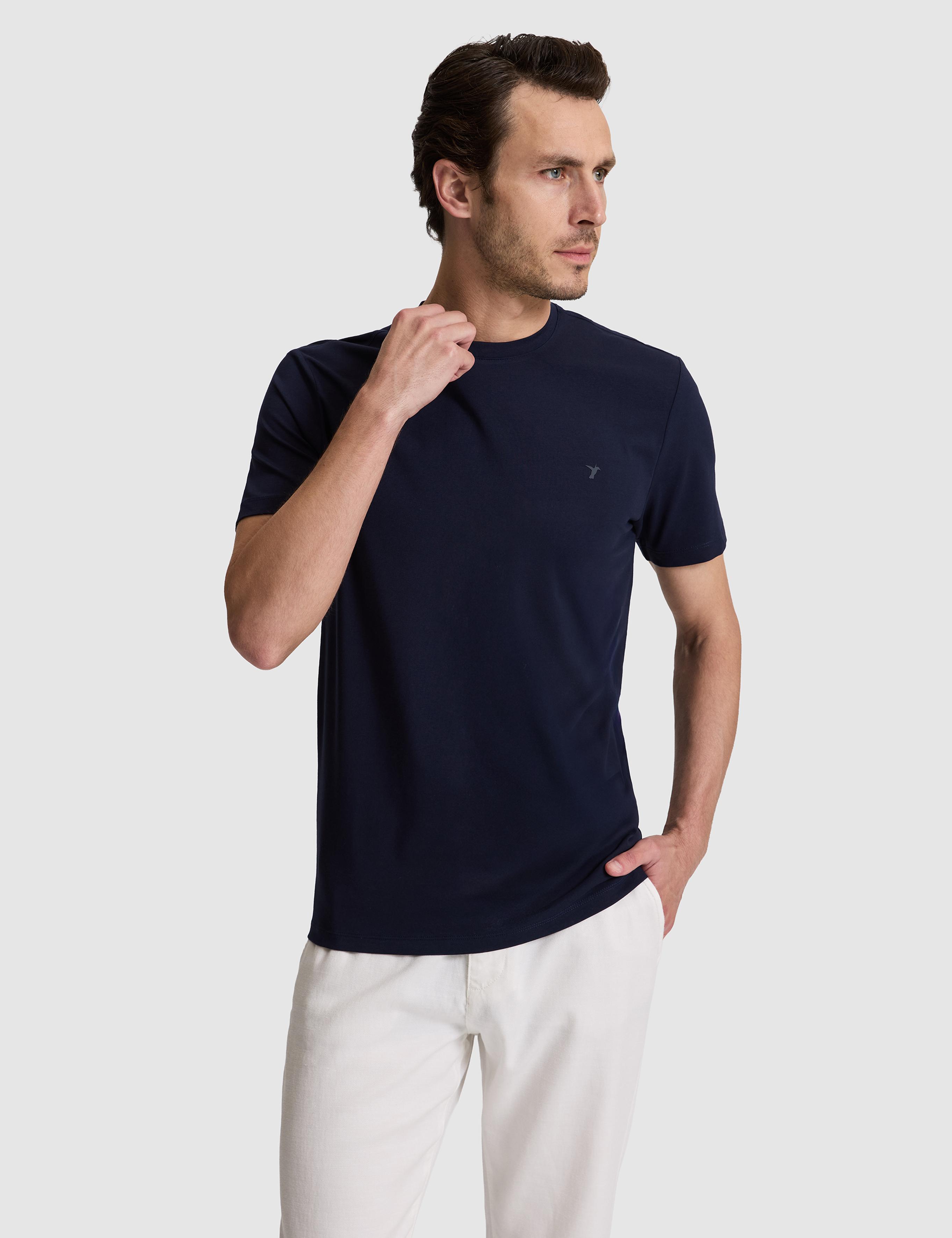 Lacivert Slim Fit Pamuk Karışımlı Bisiklet Yaka Basic T-shirt - 50324355017
