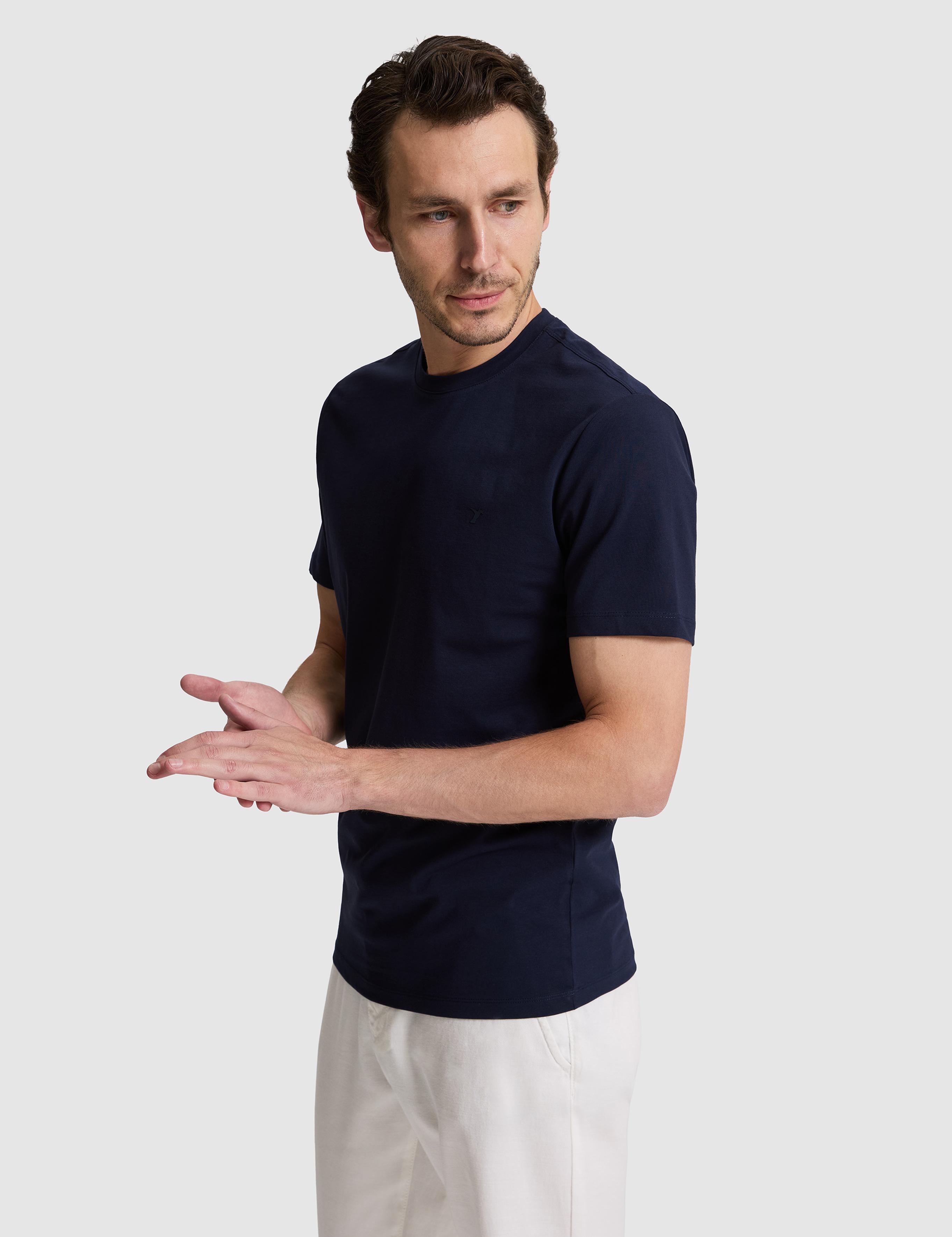 Lacivert Slim Fit Pamuk Karışımlı Bisiklet Yaka Basic T-shirt - 50324355017