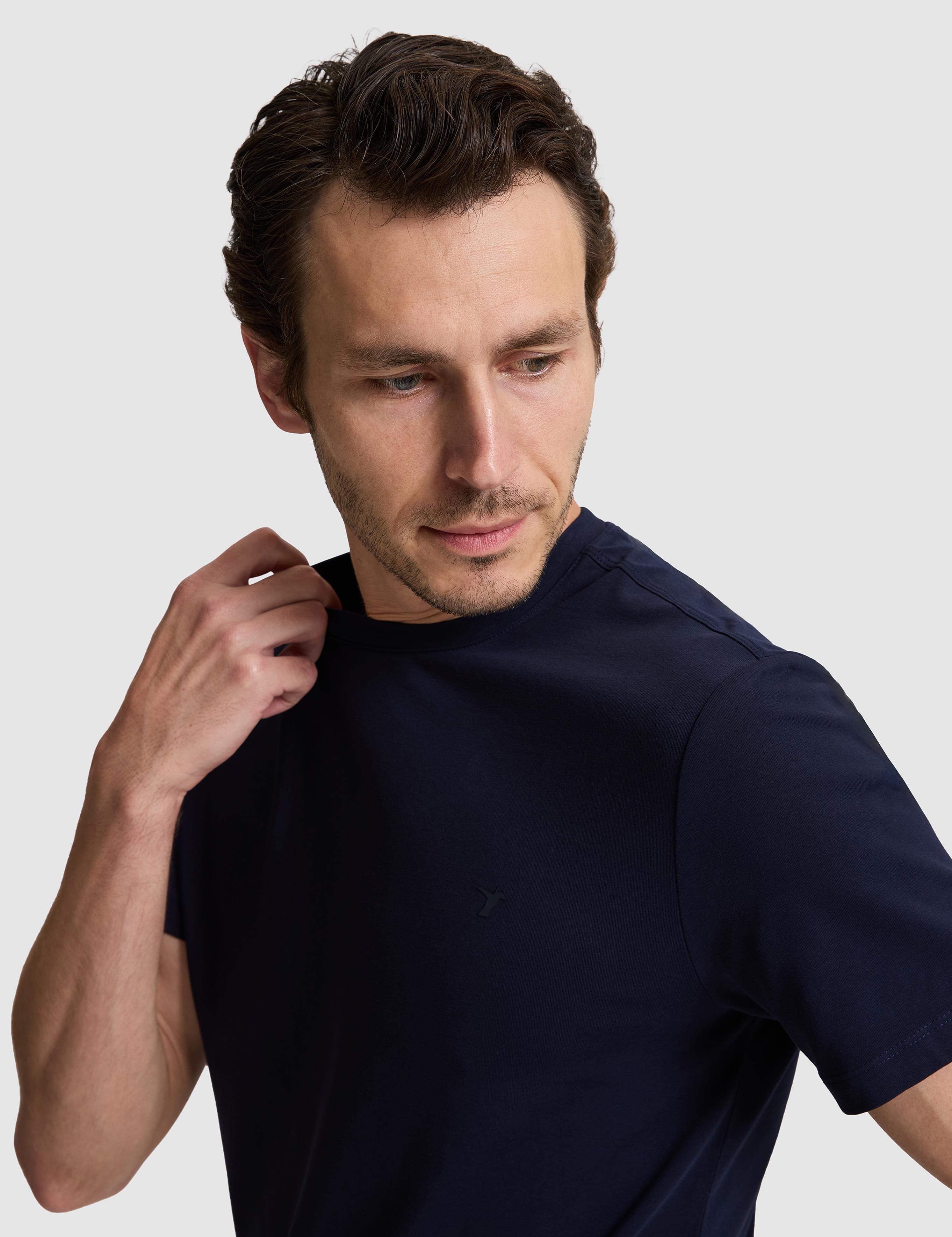 Lacivert Slim Fit Pamuk Karışımlı Bisiklet Yaka Basic T-shirt - 50324355017