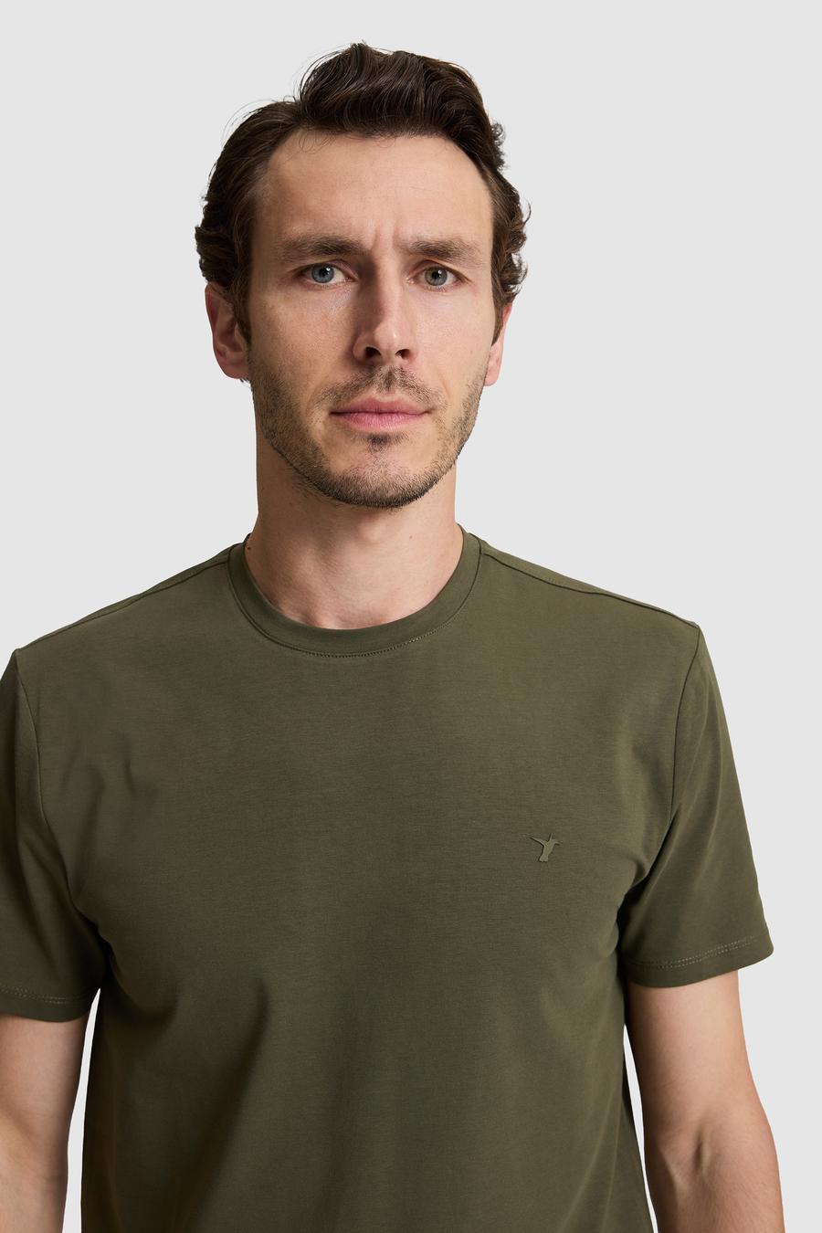 Haki Slim Fit Pamuk Karışımlı Bisiklet Yaka Basic T-shirt - 50324355028