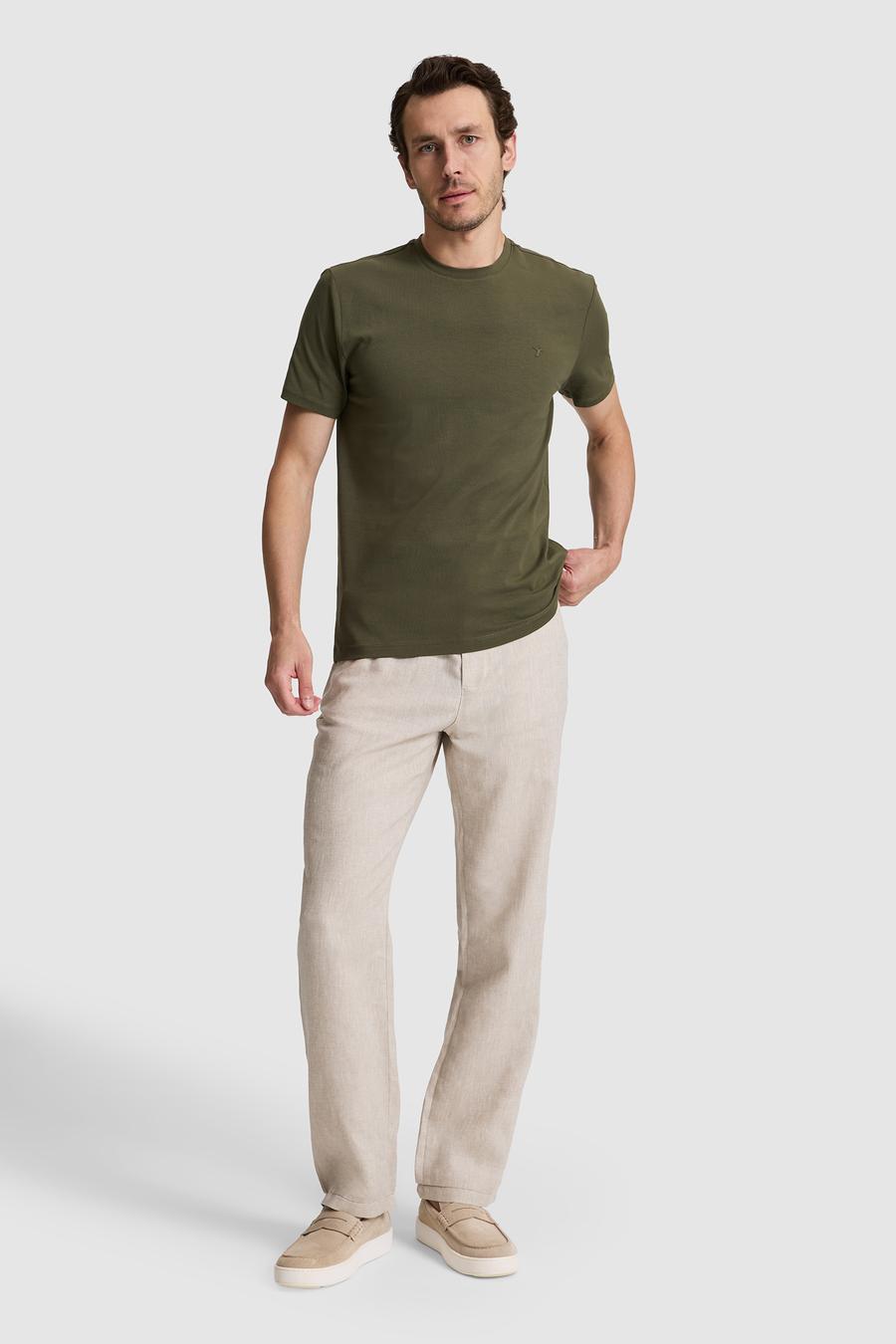 Haki Slim Fit Pamuk Karışımlı Bisiklet Yaka Basic T-shirt - 50324355028