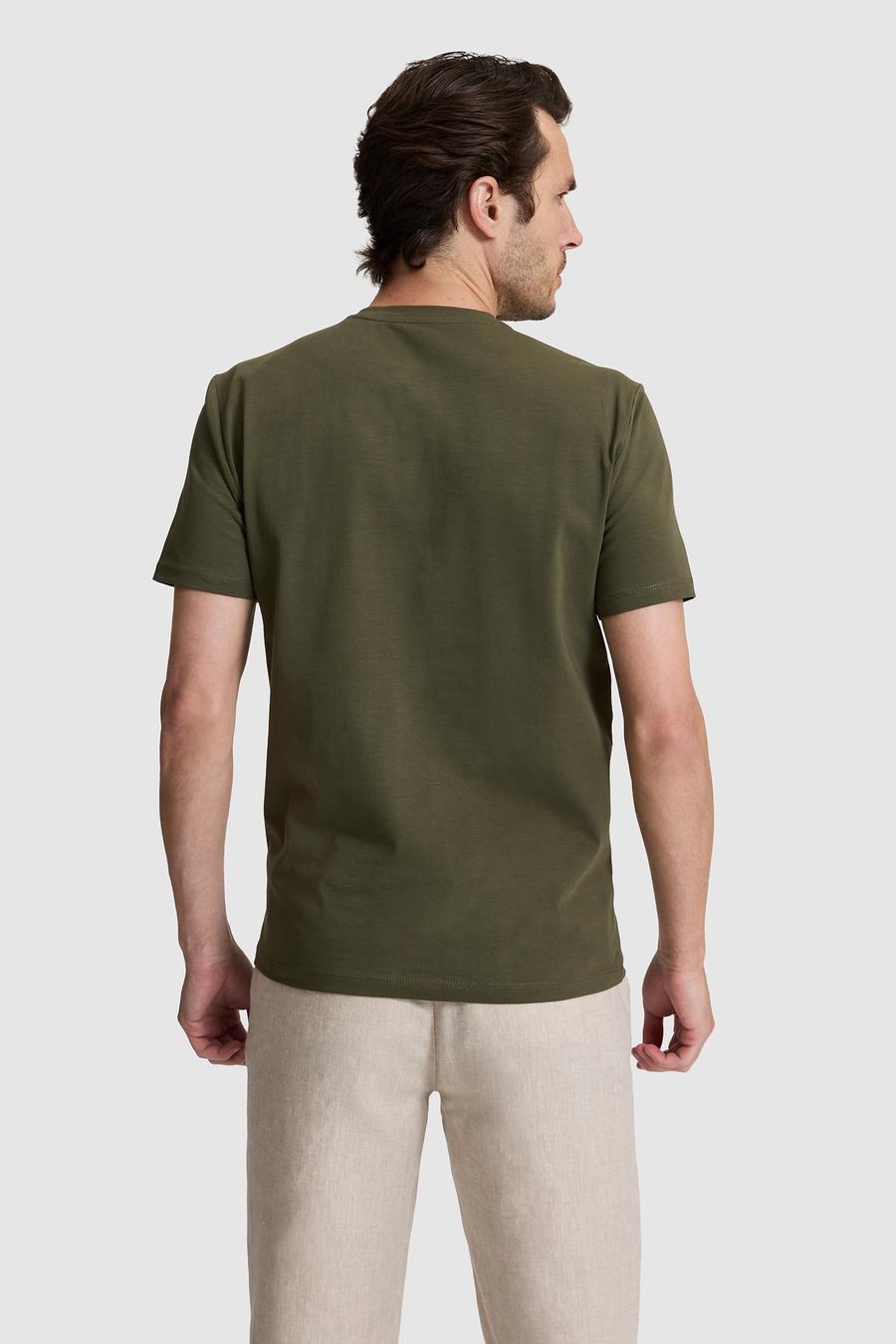 Haki Slim Fit Pamuk Karışımlı Bisiklet Yaka Basic T-shirt - 50324355028