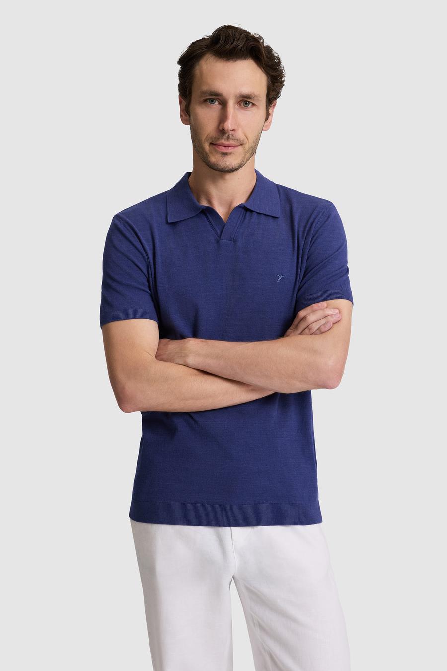 İndigo Slim Fit Modal Karışımlı Apaş Yaka Triko T-shirt - 50324008034