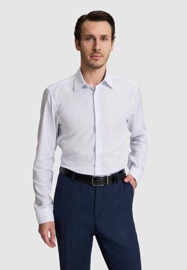 Mavi Slim Fit Pamuk Karışımlı Klasik Yaka Çizgili Gömlek