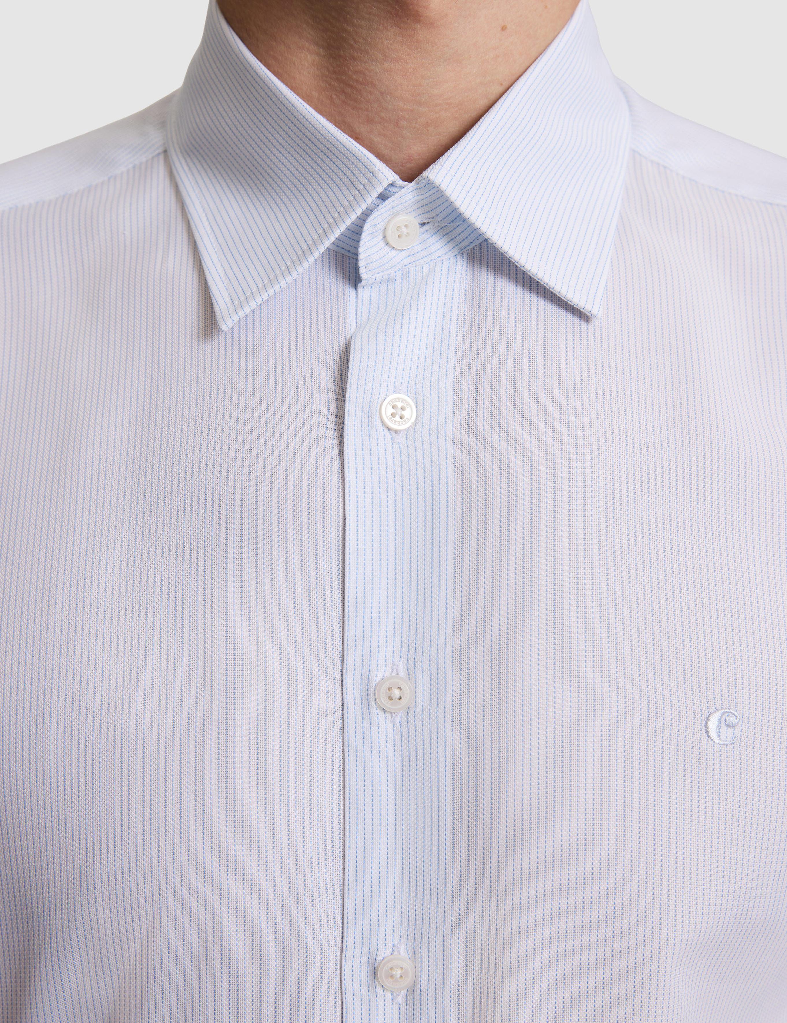 Mavi Slim Fit Pamuk Karışımlı Klasik Yaka Çizgili Gömlek - 50319160005
