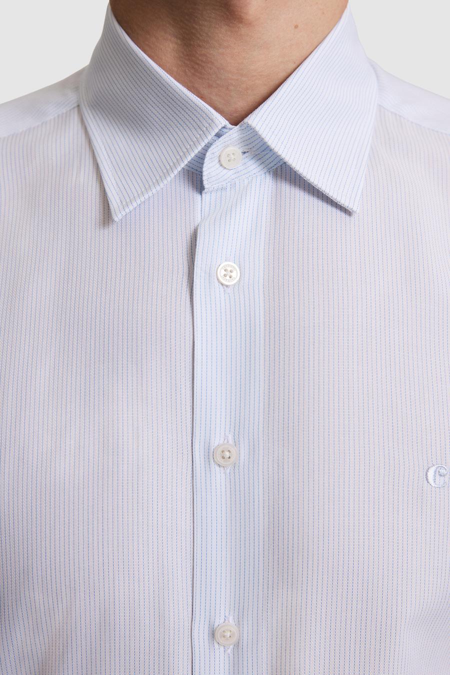 Mavi Slim Fit Pamuk Karışımlı Klasik Yaka Çizgili Gömlek - 50319160005