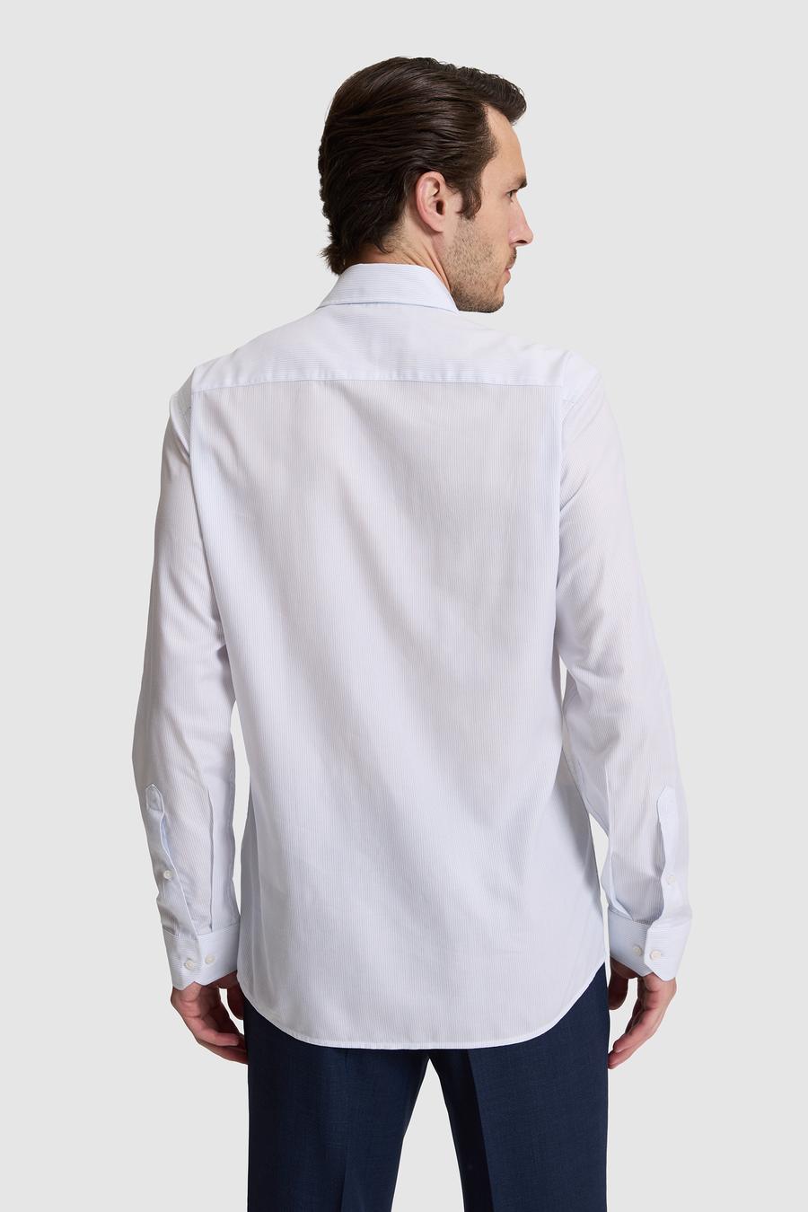 Mavi Slim Fit Pamuk Karışımlı Klasik Yaka Çizgili Gömlek - 50319160005