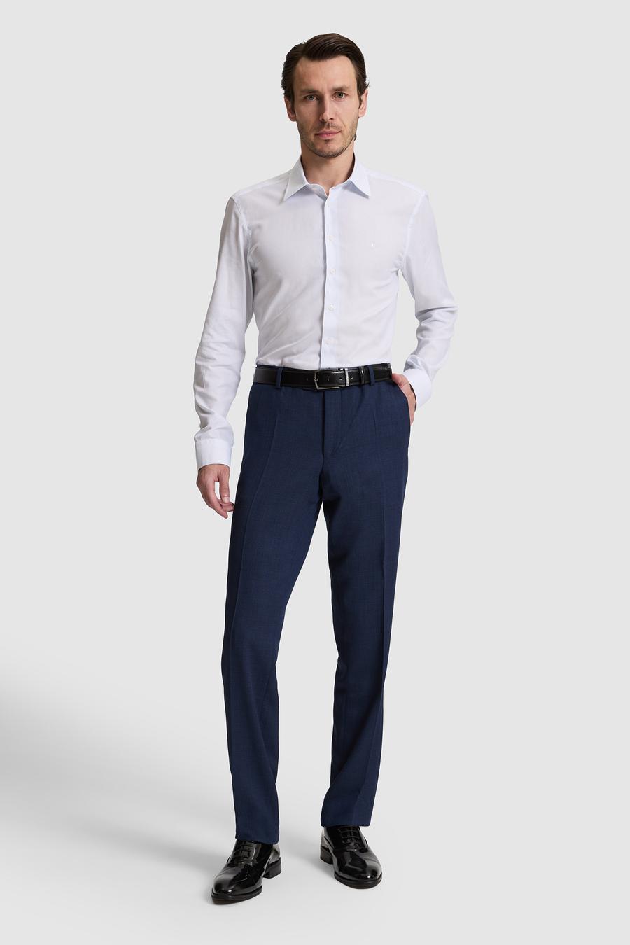 Mavi Slim Fit Pamuk Karışımlı Klasik Yaka Çizgili Gömlek - 50319160005