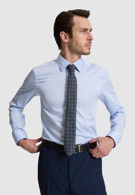 Açık Mavi Slim Fit %100 Pamuk Klasik Yaka Basic Gömlek