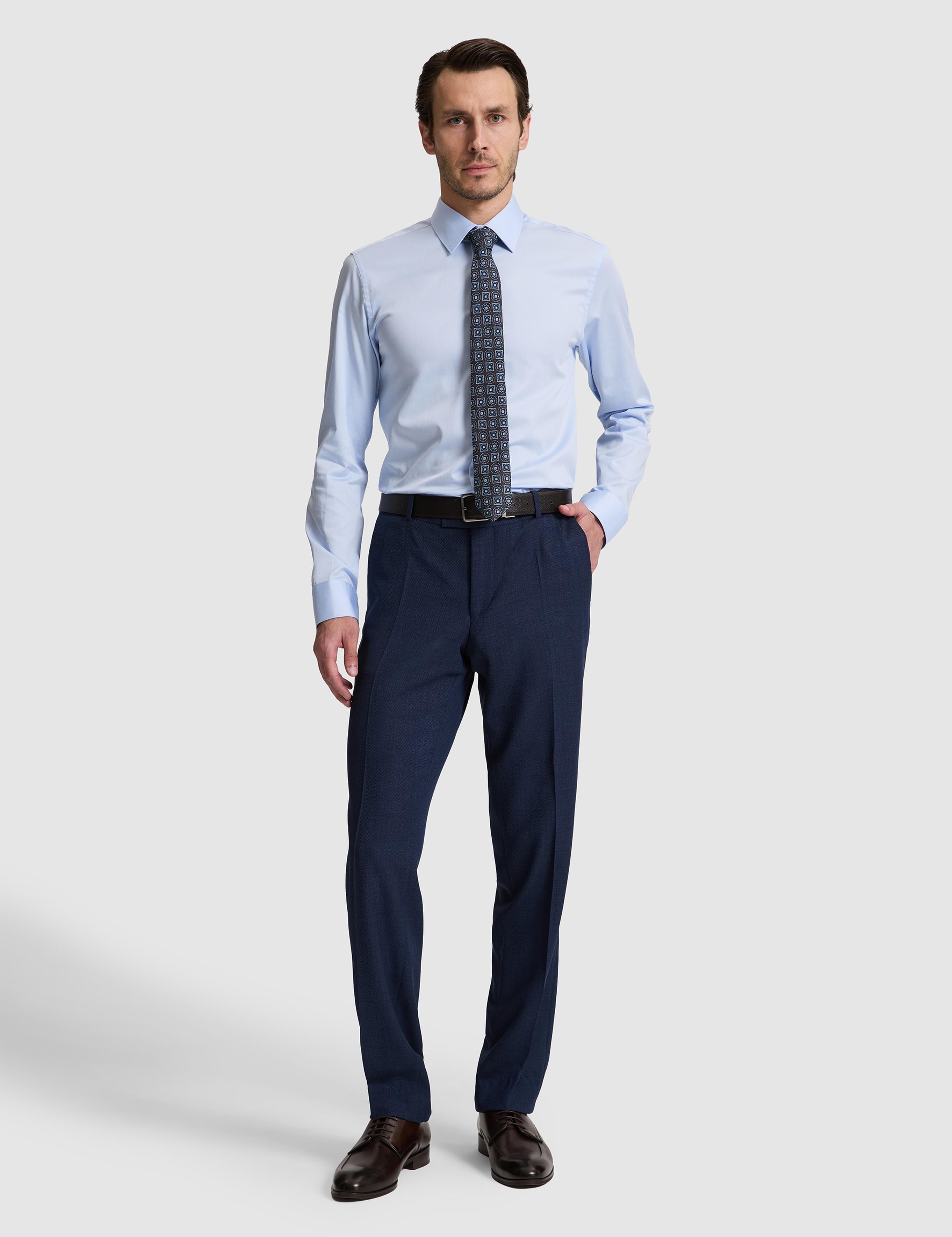 Açık Mavi Slim Fit %100 Pamuk Klasik Yaka Basic Gömlek - 50328756010