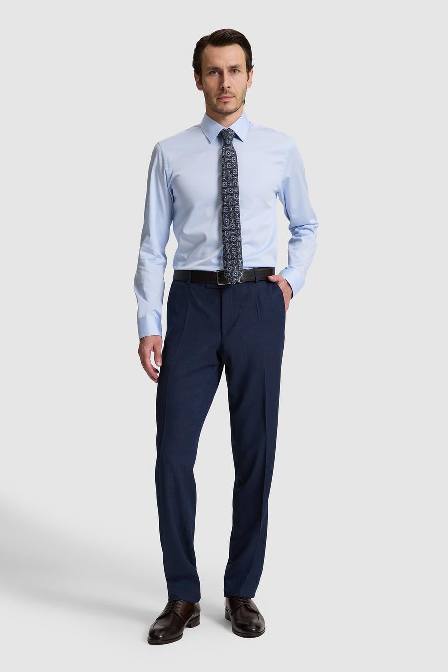 Açık Mavi Slim Fit %100 Pamuk Klasik Yaka Basic Gömlek - 50328756010