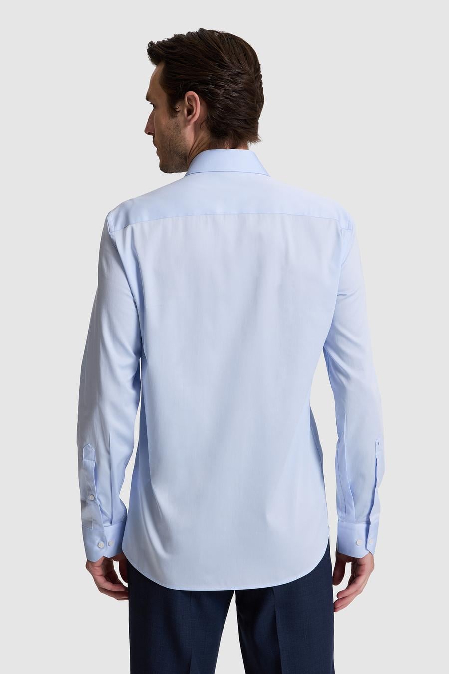 Açık Mavi Slim Fit %100 Pamuk Klasik Yaka Basic Gömlek - 50328756010