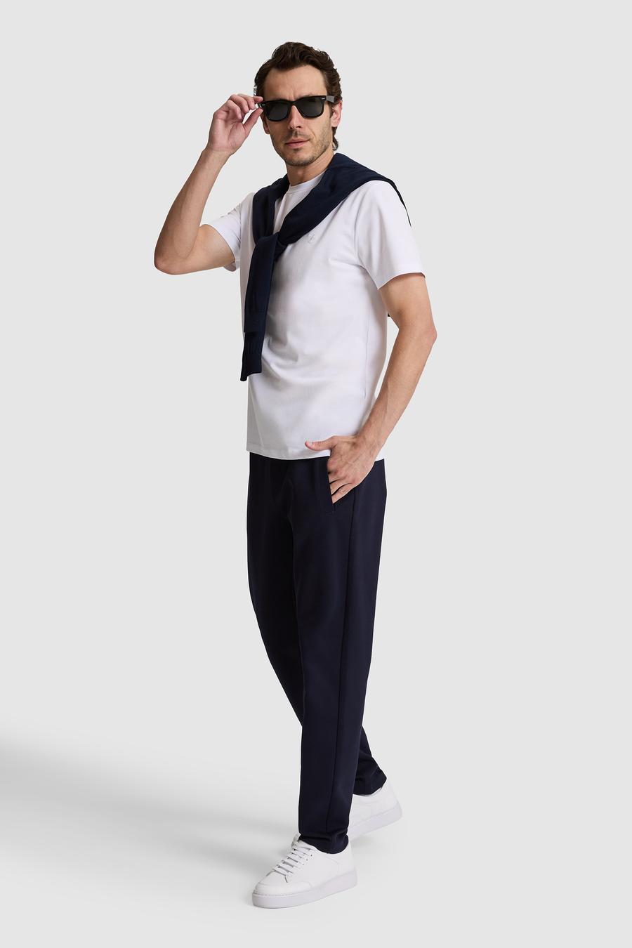 Lacivert Slim Fit Pamuk Karışımlı Düz Paça Eşofman Altı - 50320610009