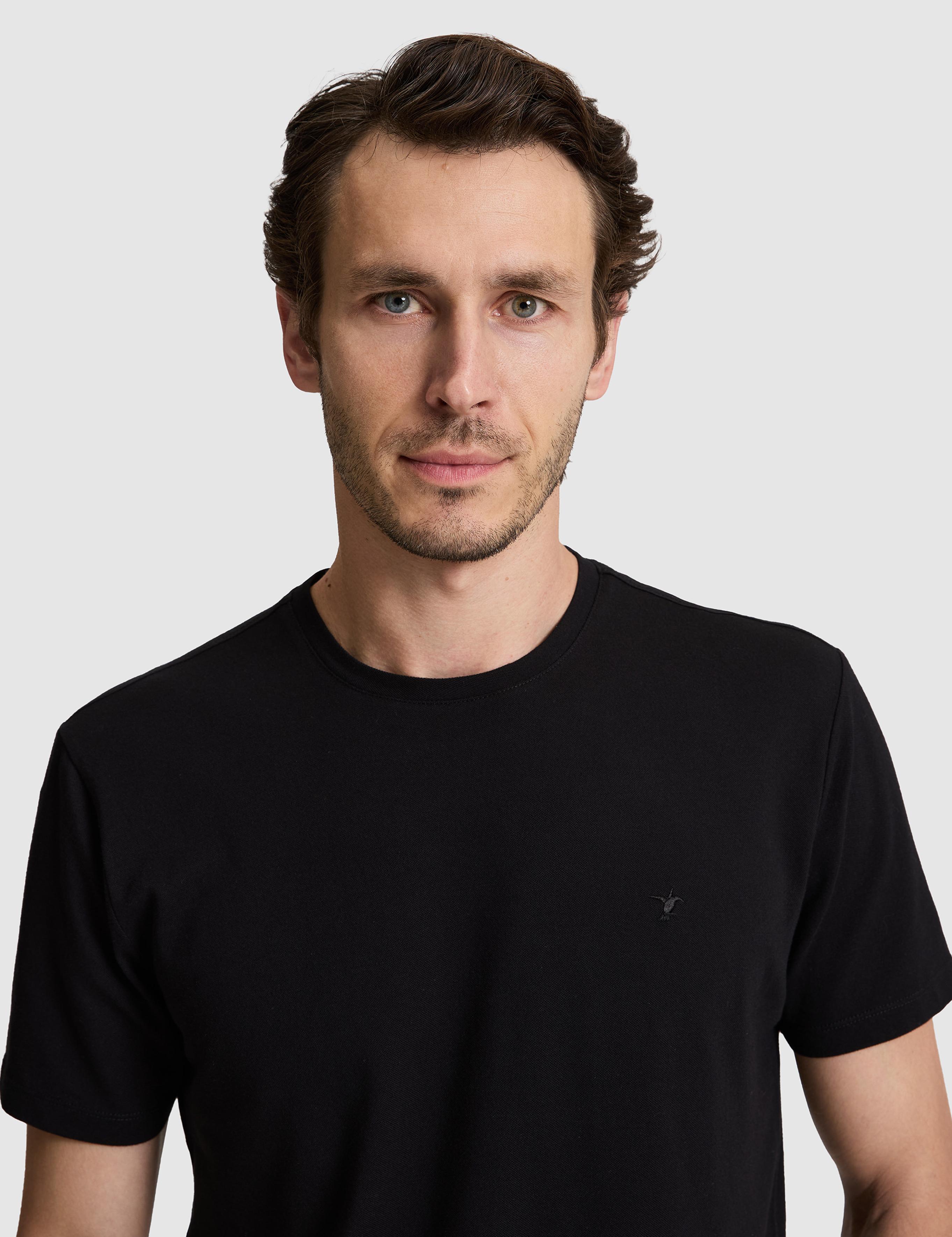 Siyah Regular Fit Pamuk Karışımlı Bisiklet Yaka T-shirt - 50324374012