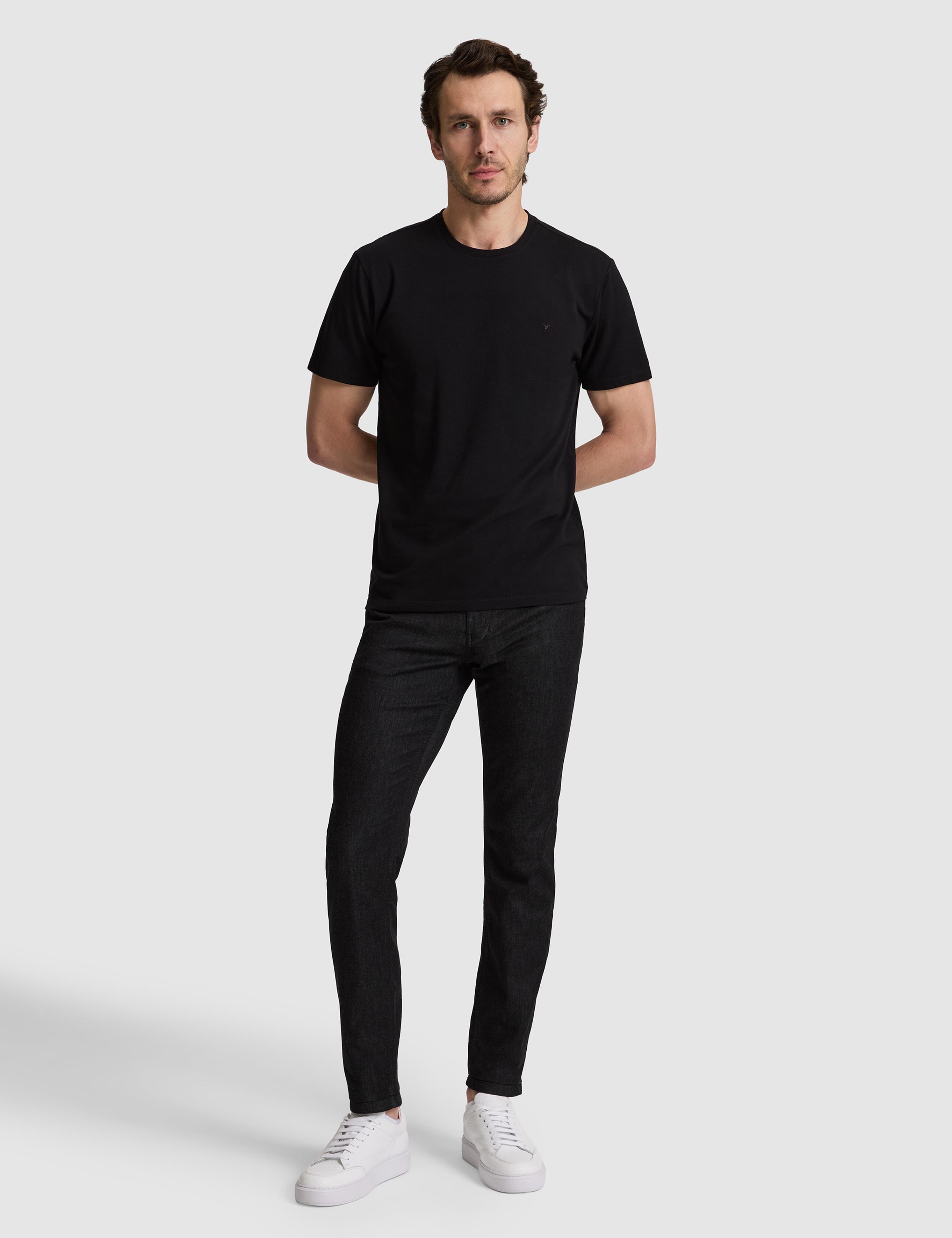 Siyah Regular Fit Pamuk Karışımlı Bisiklet Yaka T-shirt - 50324374012
