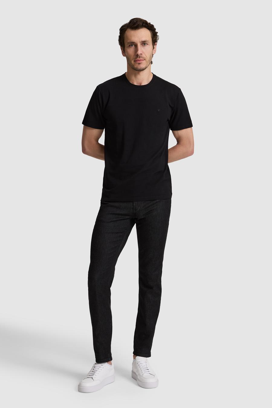 Siyah Regular Fit Pamuk Karışımlı Bisiklet Yaka T-shirt - 50324374012