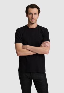 Siyah Regular Fit Pamuk Karışımlı Bisiklet Yaka T-shirt