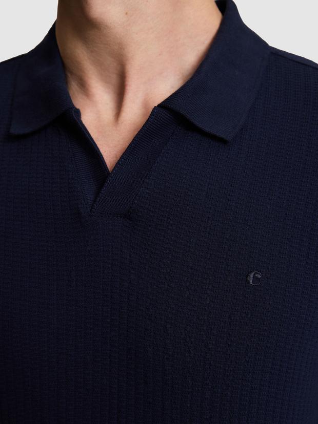 Lacivert Slim Fit %100 Pamuk Apaş Yaka T-shirt
