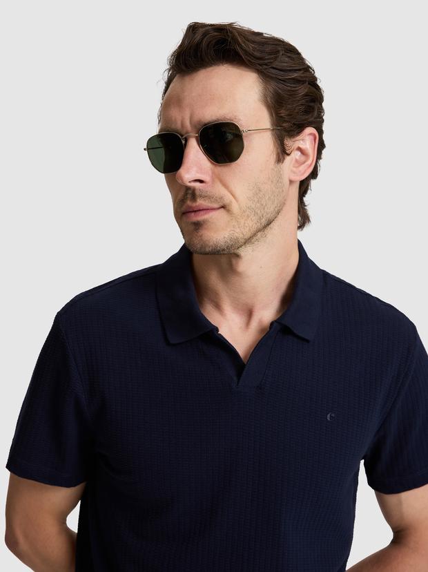 Lacivert Slim Fit %100 Pamuk Apaş Yaka T-shirt