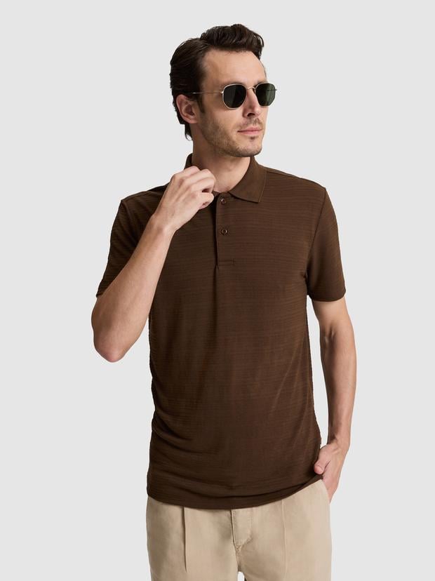 Kahverengi Slim Fit Polo Yaka T-shirt