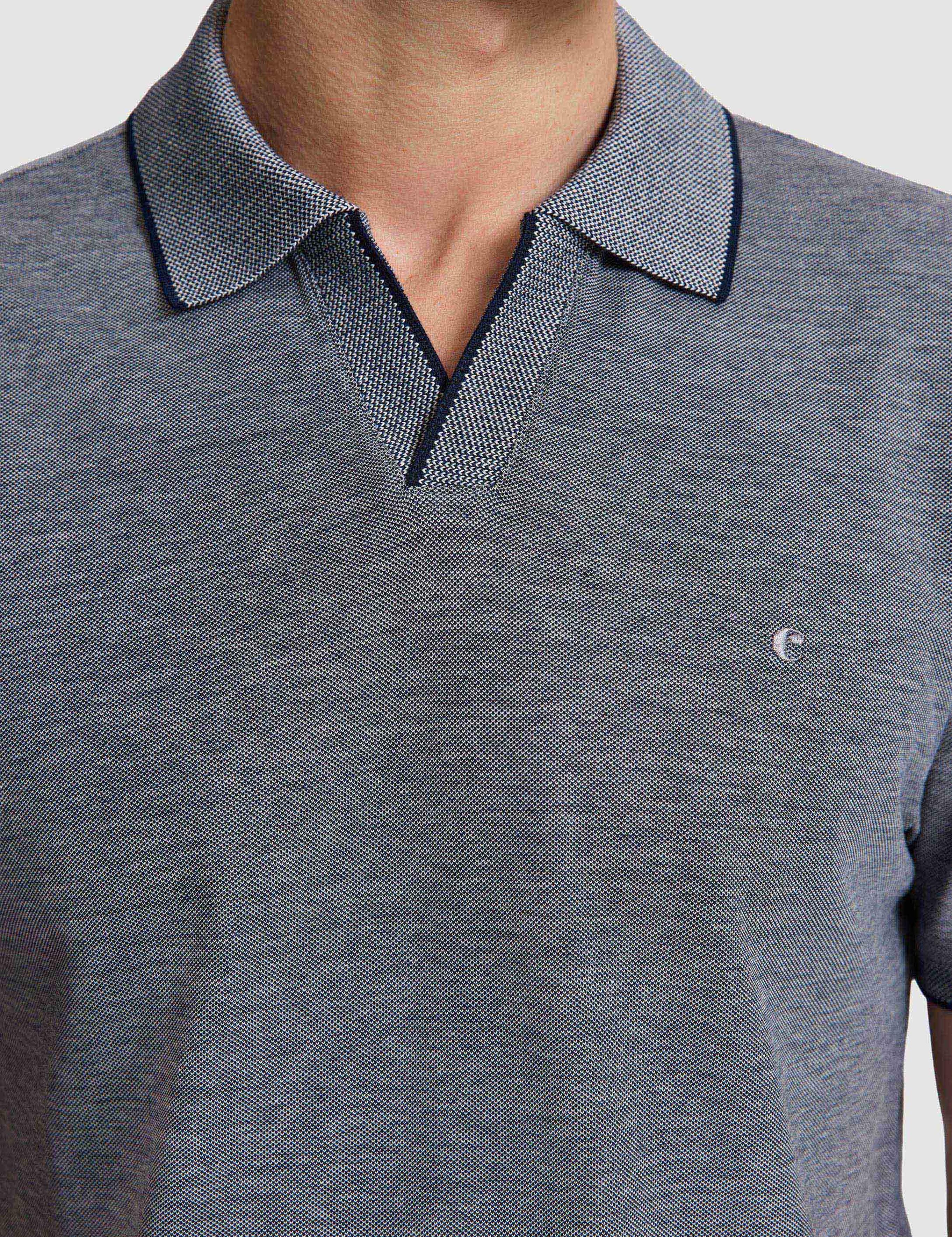 Lacivert Slim Fit %100 Pamuk Jakarlı Apaş Yaka T-shirt - 50320577020