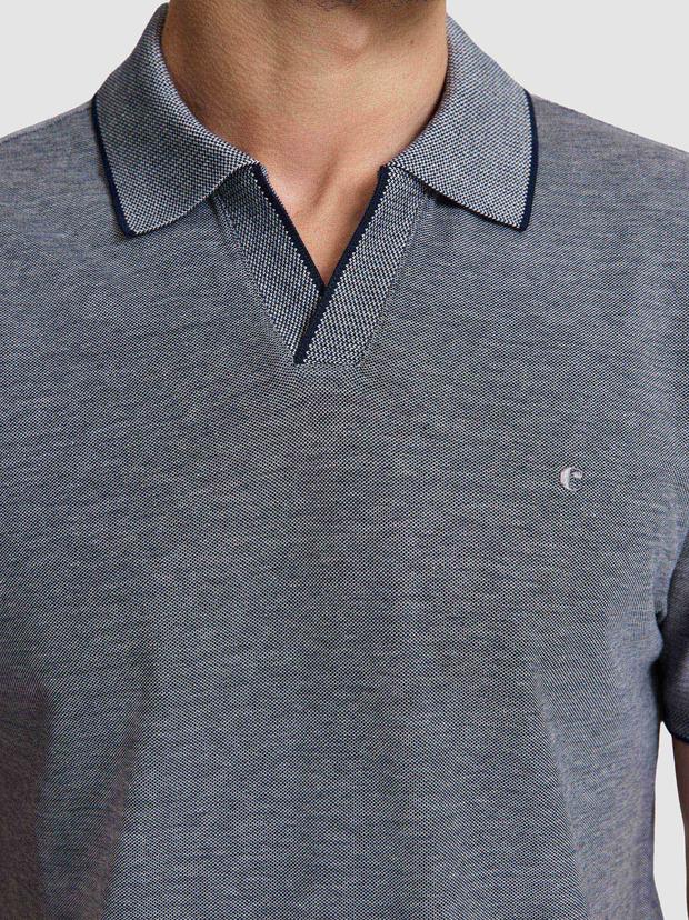 Lacivert Slim Fit %100 Pamuk Jakarlı Apaş Yaka T-shirt