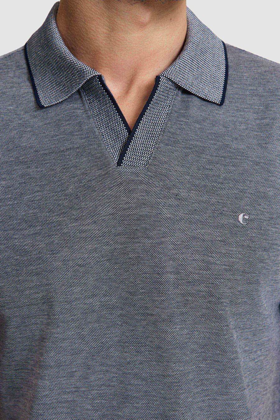 Lacivert Slim Fit %100 Pamuk Jakarlı Apaş Yaka T-shirt - 50320577020