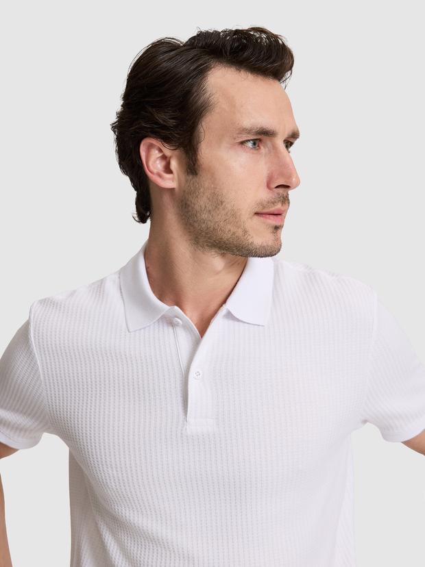 Beyaz Slim Fit Pamuk Karışımlı Polo Yaka T-shirt