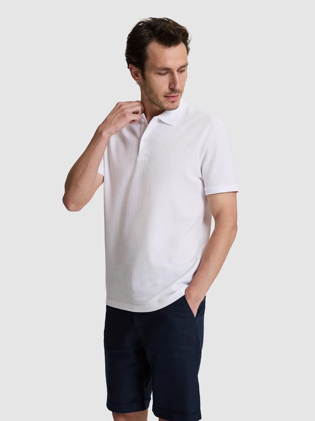 Beyaz Slim Fit Pamuk Karışımlı Polo Yaka T-shirt