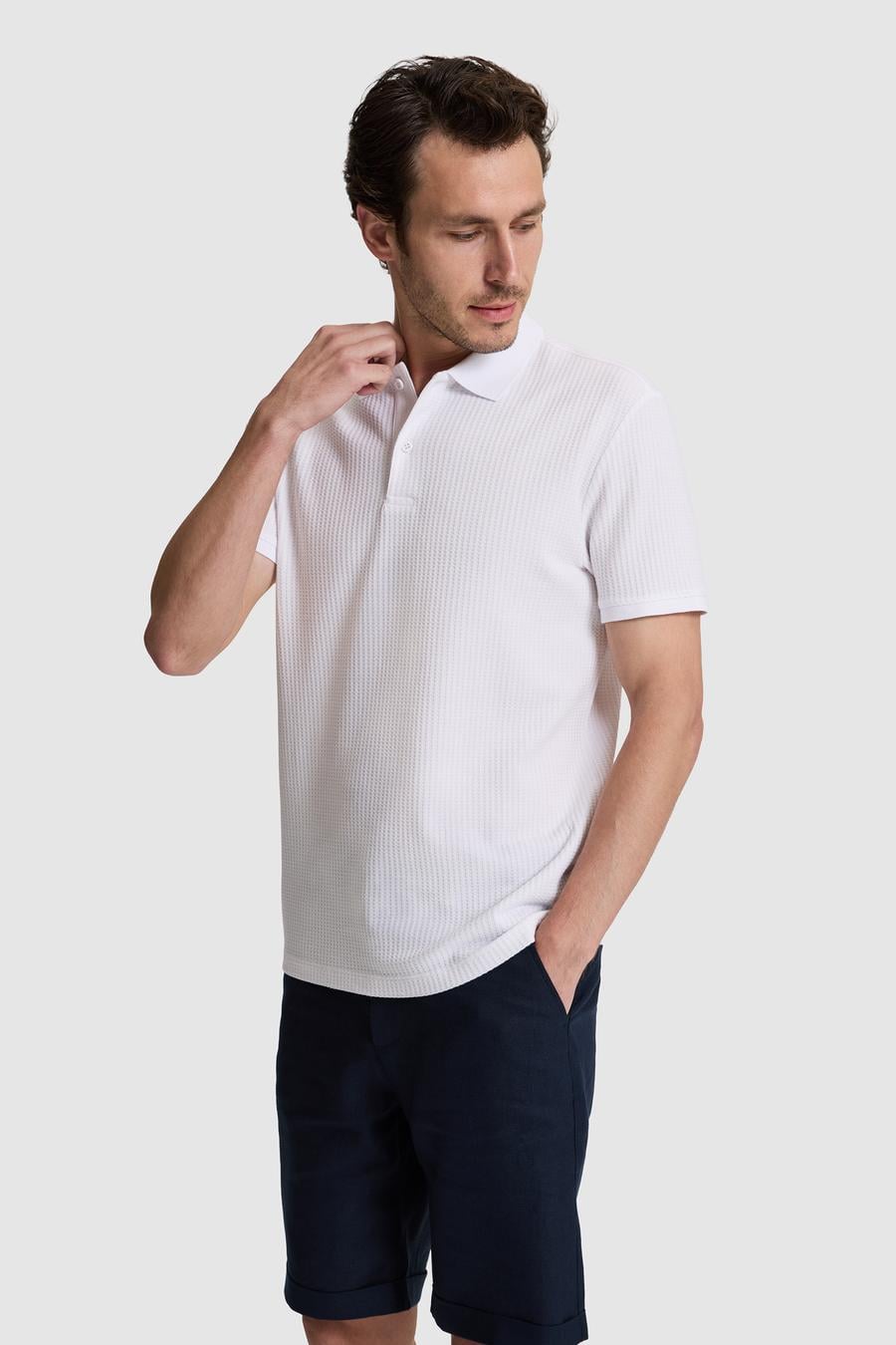 Beyaz Slim Fit Pamuk Karışımlı Polo Yaka T-shirt - 50328350018