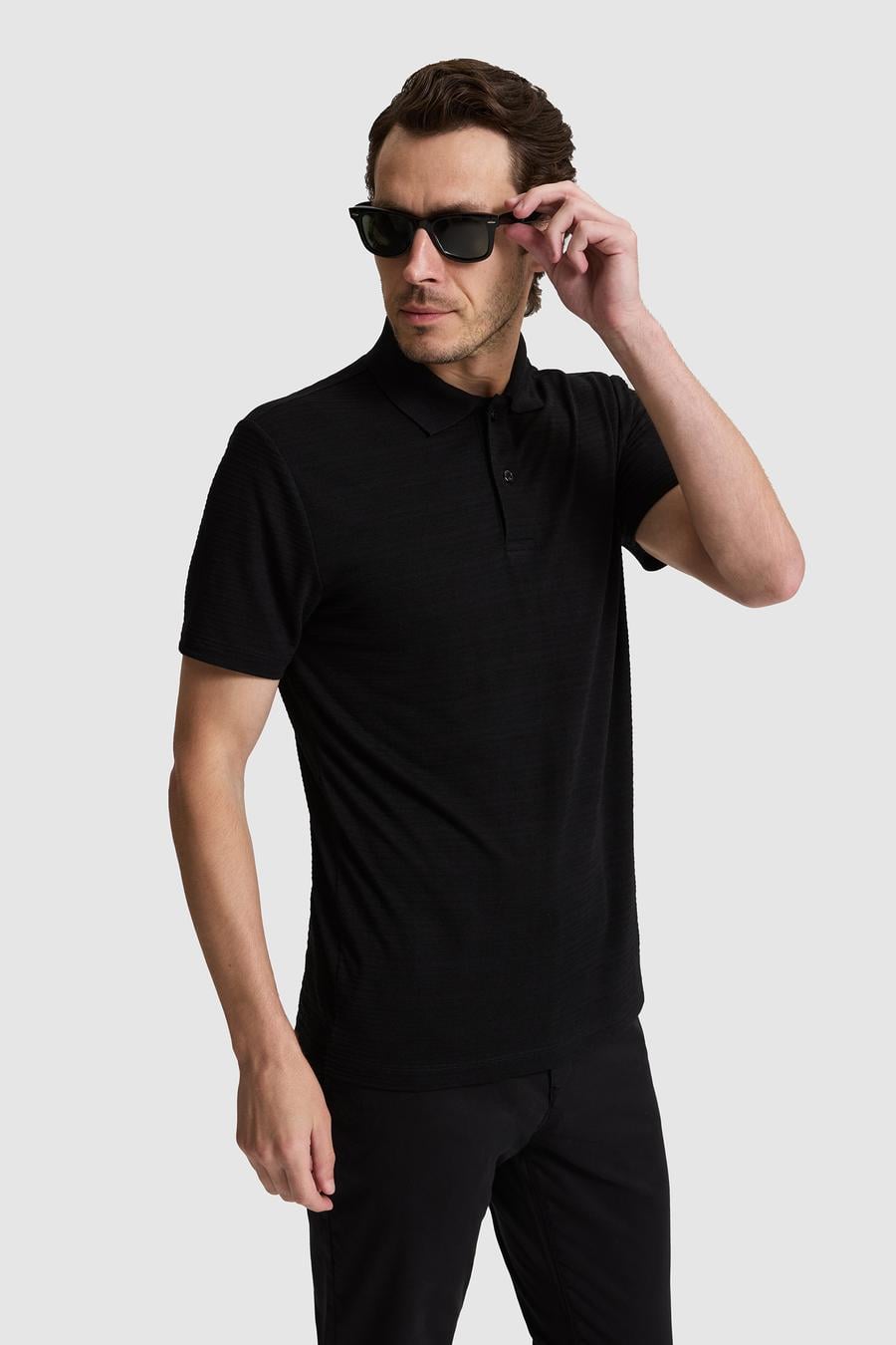 Siyah Slim Fit Polo Yaka T-shirt - 50328376029