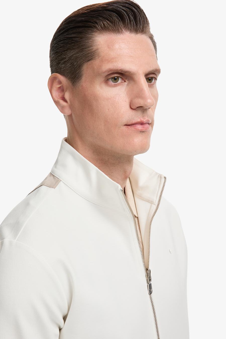 Ekru Slim Fit Tam Fermuarlı Sweatshirt - 50320609040